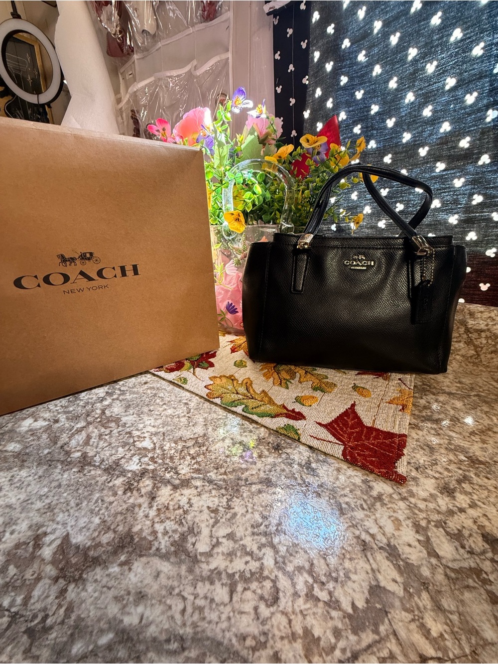 COACH Black Pebbled Leather Satchel with Gold Hardware